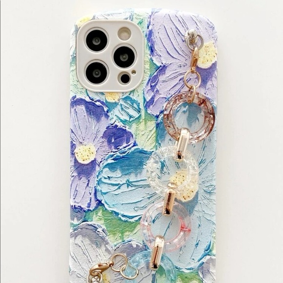 iPhone Flower Painting Artistic Floral Spring Summer Phone Cover with Chain NWOT - Picture 3 of 3